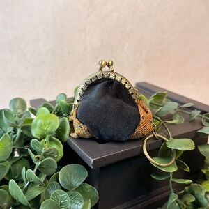 Silk and Black Velvet Kiss Lock Coin Purse